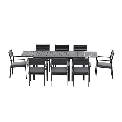 Gardeon Outdoor Dining Set 9PCS Aluminum Extendable Table Chairs Patio Furniture FF-DINING-9ALU-BK-ABC