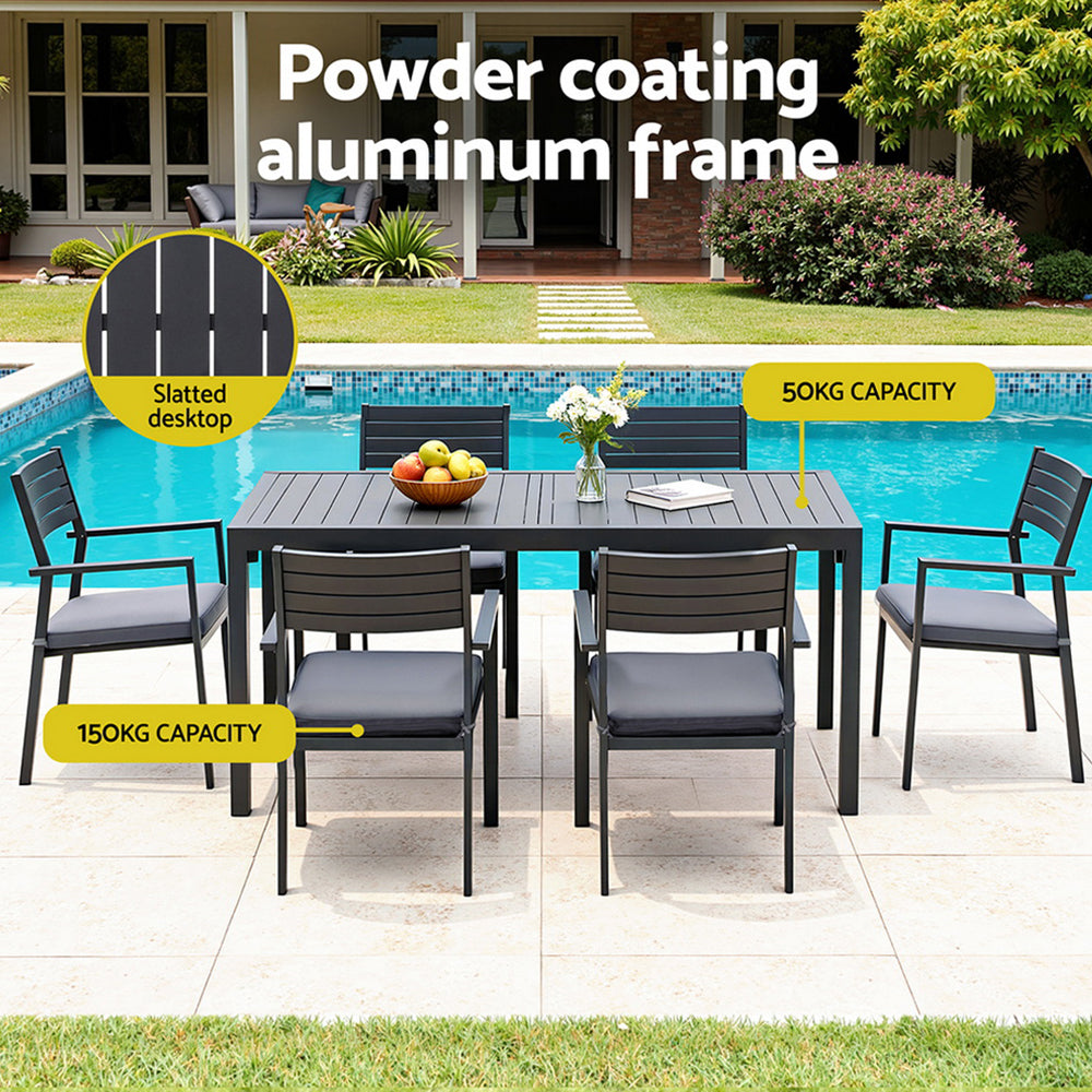 Gardeon Outdoor Dining Set 9PCS Aluminum Extendable Table Chairs Patio Furniture FF-DINING-9ALU-BK-ABC