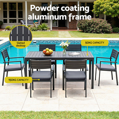 Gardeon Outdoor Dining Set 9PCS Aluminum Extendable Table Chairs Patio Furniture FF-DINING-9ALU-BK-ABC