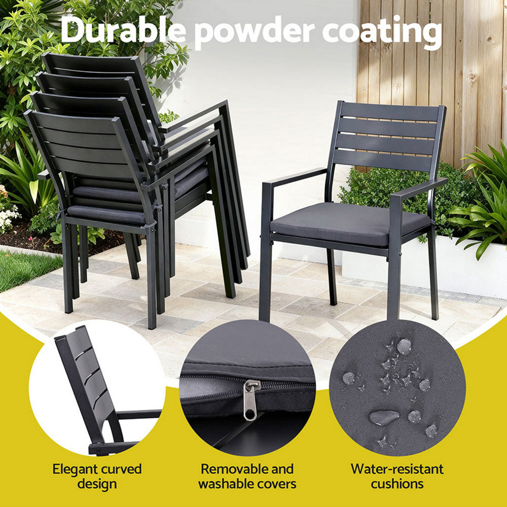 Gardeon Outdoor Dining Set 9PCS Aluminum Extendable Table Chairs Patio Furniture FF-DINING-9ALU-BK-ABC