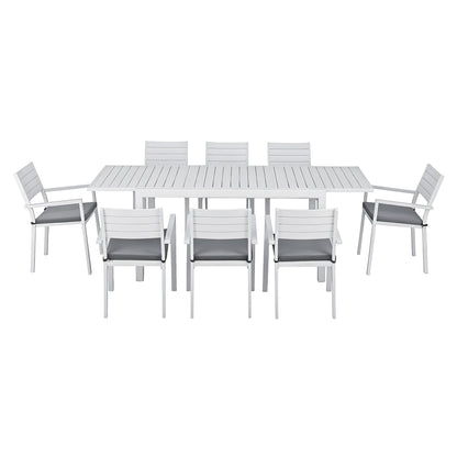 Gardeon Outdoor Dining Set 9PCS Aluminum Extendable Table Chairs Patio Furniture FF-DINING-9ALU-WH-ABC