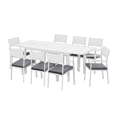 Gardeon Outdoor Dining Set 9PCS Aluminum Extendable Table Chairs Patio Furniture FF-DINING-9ALU-WH-ABC