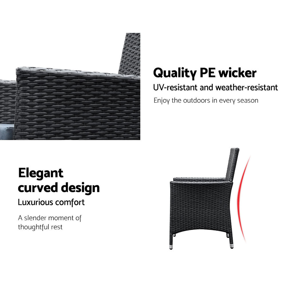 Gardeon Outdoor Dining Set 9 Piece Wicker Lounge Setting Black FF-DINING-9CLS-BK-ABCD
