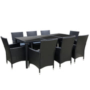 Gardeon Outdoor Dining Set 9 Piece Wicker Lounge Setting Black FF-DINING-9CLS-BK-ABCD