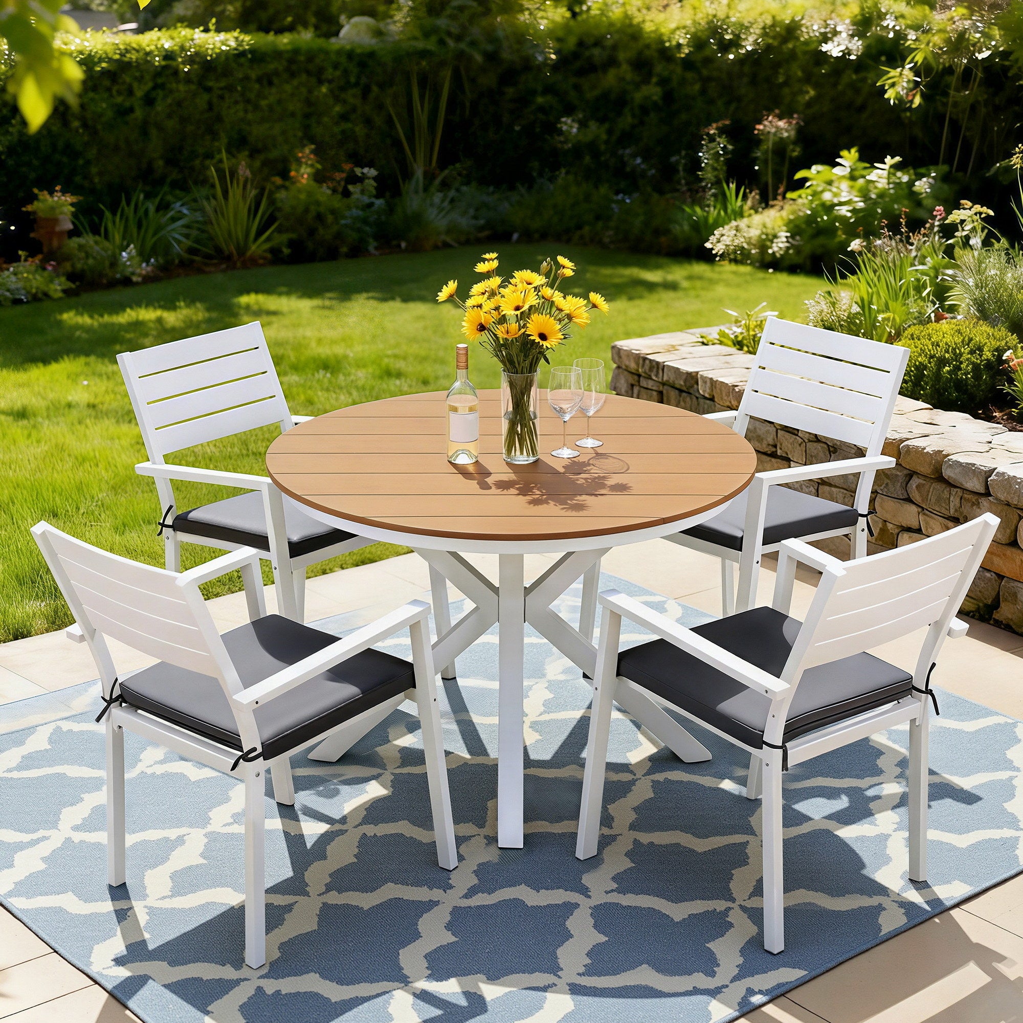 Gardeon Outdoor Dining Set 5 Piece Aluminum WPC Tabletop Patio Furniture FF-DINING-ALU-5SET-WH