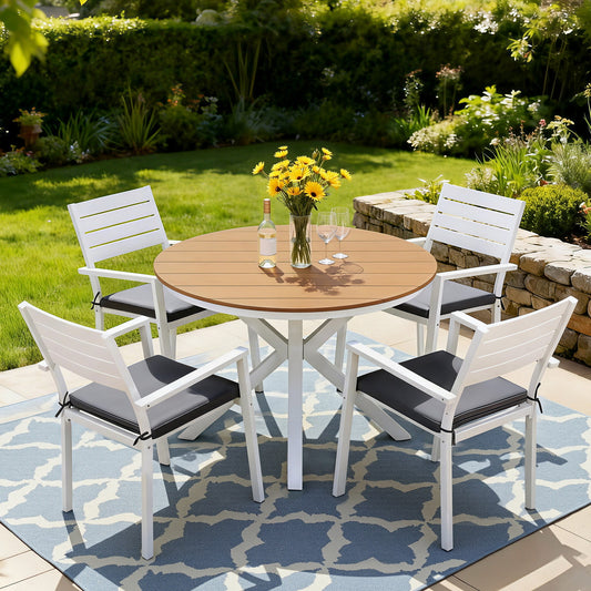 Gardeon Outdoor Dining Set 5 Piece Aluminum WPC Tabletop Patio Furniture FF-DINING-ALU-5SET-WH