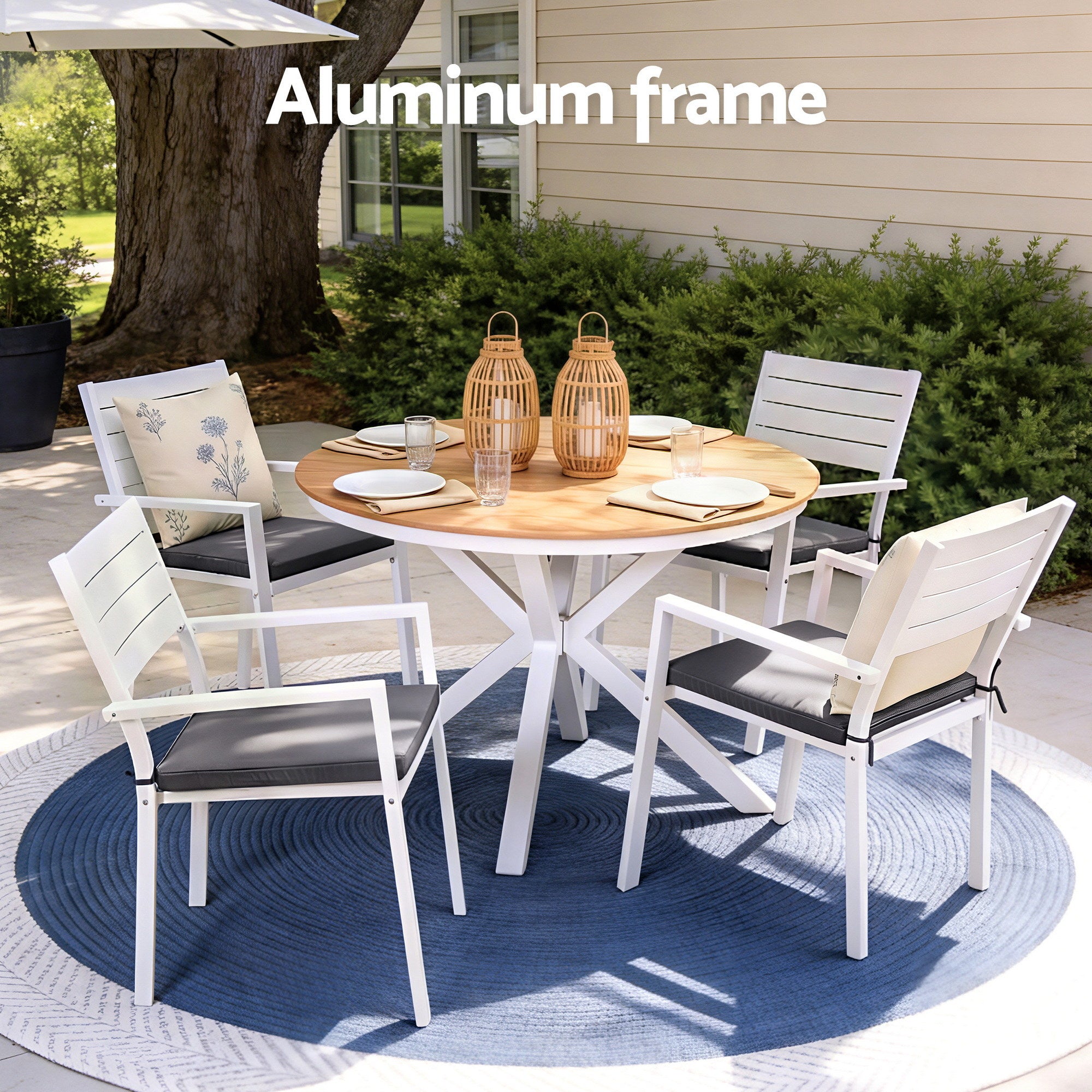 Gardeon Outdoor Dining Set 5 Piece Aluminum WPC Tabletop Patio Furniture FF-DINING-ALU-5SET-WH