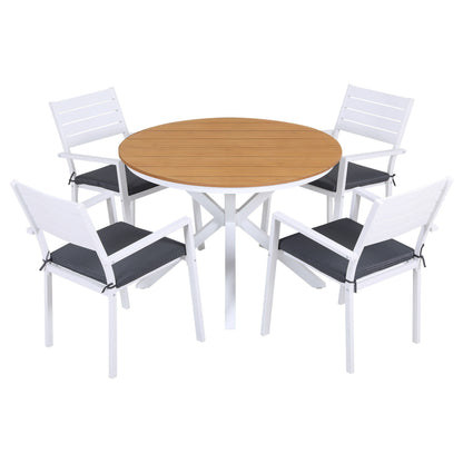Gardeon Outdoor Dining Set 5 Piece Aluminum WPC Tabletop Patio Furniture FF-DINING-ALU-5SET-WH