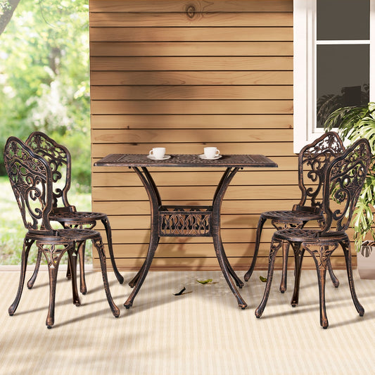 Gardeon Outdoor Dining Set 5 Piece Chairs Table Cast Aluminum Patio Brown FF-DINING-CALU-BR-AB