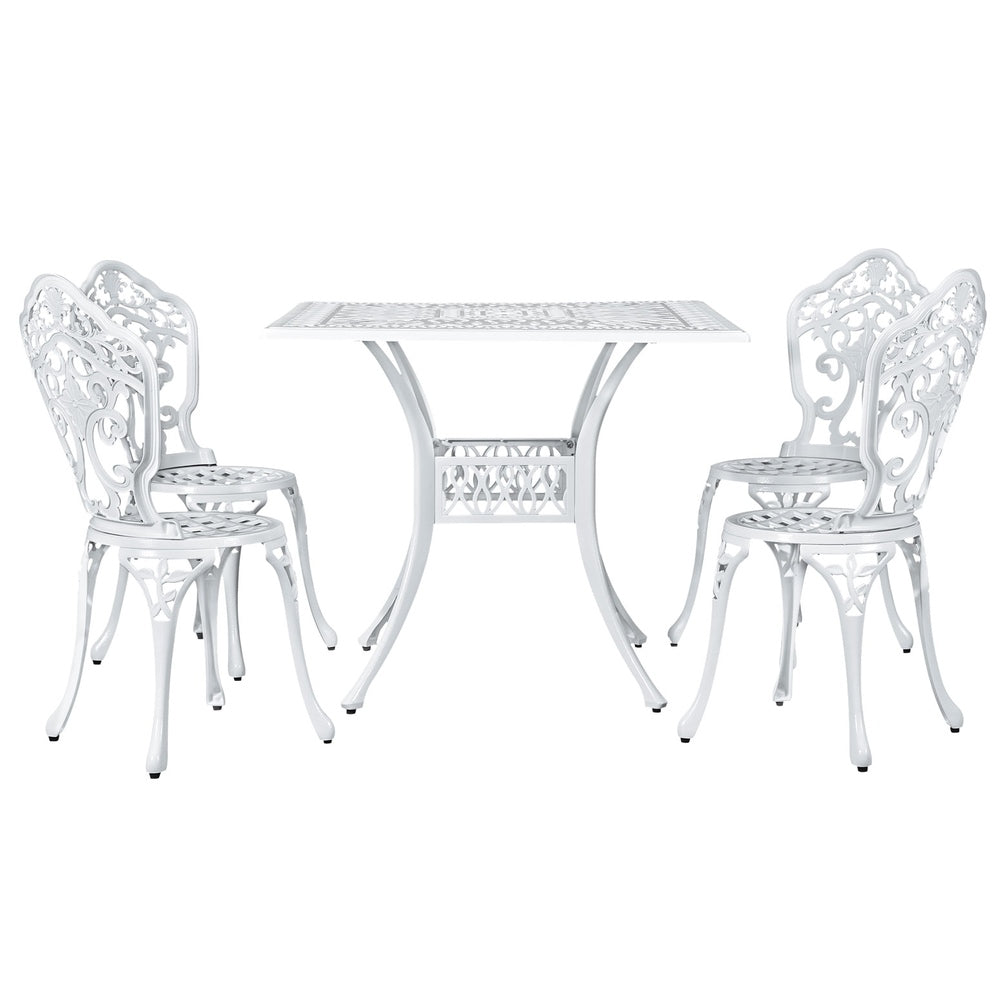 Gardeon Outdoor Dining Set 5 Piece Chairs Table Cast Aluminum Patio White FF-DINING-CALU-WH-AB