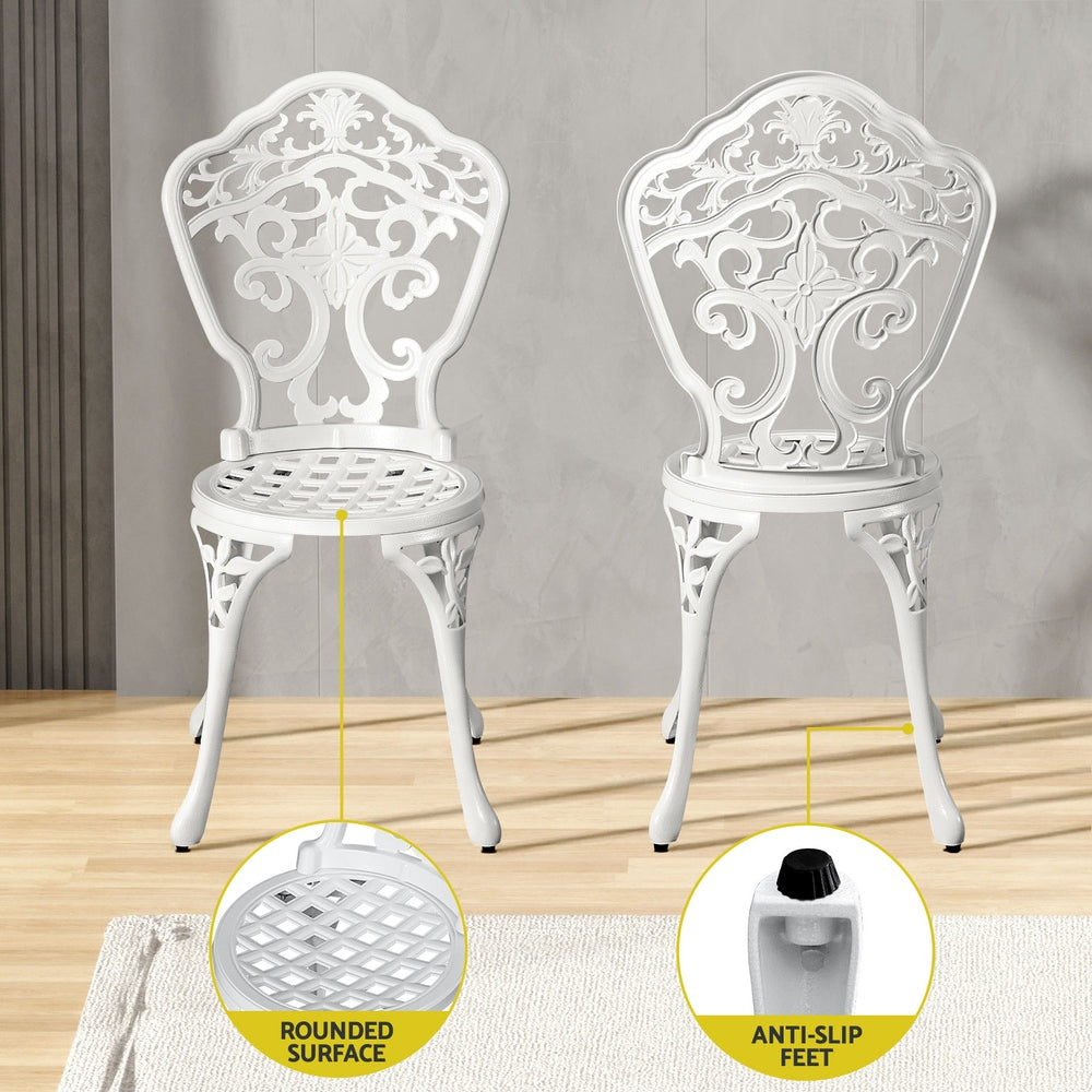 Gardeon Outdoor Dining Set 5 Piece Chairs Table Cast Aluminum Patio White FF-DINING-CALU-WH-AB