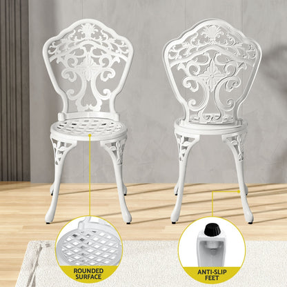 Gardeon Outdoor Dining Set 5 Piece Chairs Table Cast Aluminum Patio White FF-DINING-CALU-WH-AB
