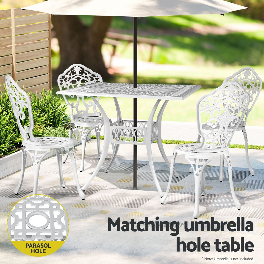 Gardeon Outdoor Dining Set 5 Piece Chairs Table Cast Aluminum Patio White FF-DINING-CALU-WH-AB