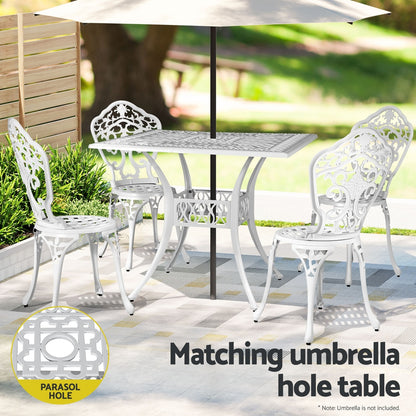 Gardeon Outdoor Dining Set 5 Piece Chairs Table Cast Aluminum Patio White FF-DINING-CALU-WH-AB