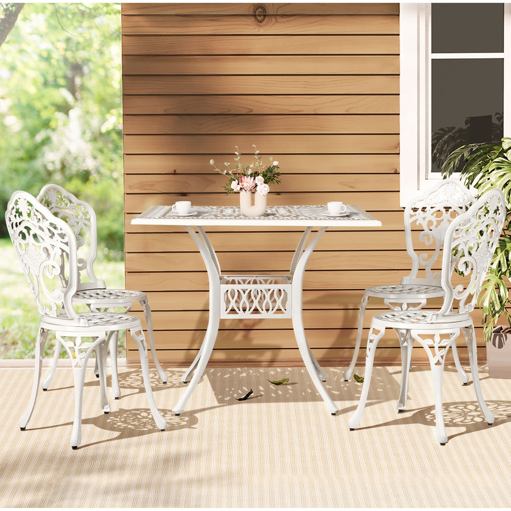 Gardeon Outdoor Dining Set 5 Piece Chairs Table Cast Aluminum Patio White FF-DINING-CALU-WH-AB