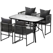 Gardeon 5PCS Outdoor Dining Set Table and Chairs Rope Patio Furniture Garden Black FF-DINING-ROPE-120-5PC