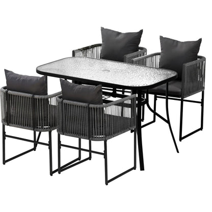 Gardeon 5PCS Outdoor Dining Set Table and Chairs Rope Patio Furniture Garden Black FF-DINING-ROPE-120-5PC