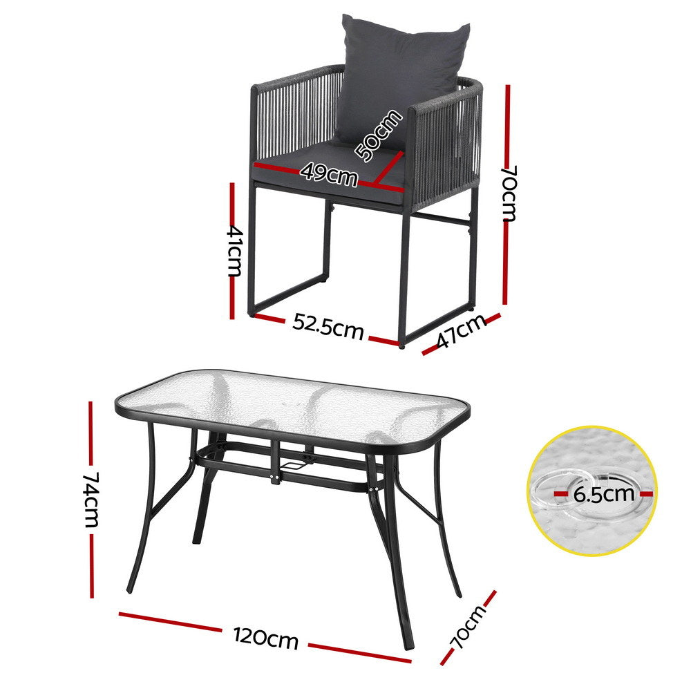 Gardeon 5PCS Outdoor Dining Set Table and Chairs Rope Patio Furniture Garden Black FF-DINING-ROPE-120-5PC