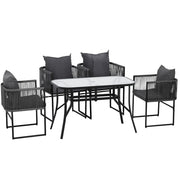 Gardeon 5PCS Outdoor Dining Set Table and Chairs Rope Patio Furniture Garden Black FF-DINING-ROPE-120-5PC