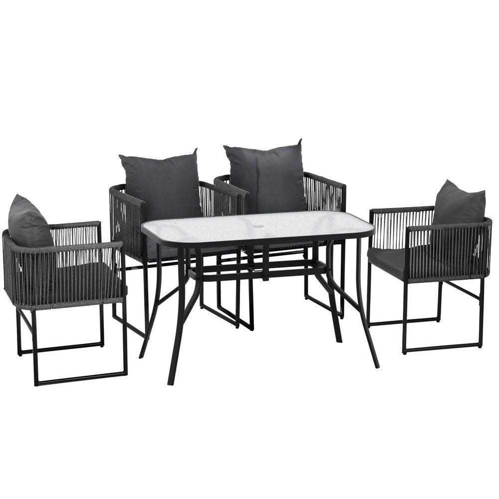 Gardeon 5PCS Outdoor Dining Set Table and Chairs Rope Patio Furniture Garden Black FF-DINING-ROPE-120-5PC