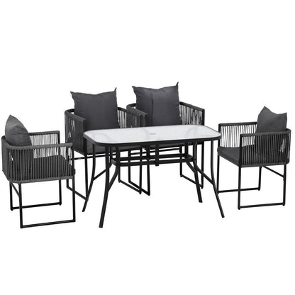 Gardeon 5PCS Outdoor Dining Set Table and Chairs Rope Patio Furniture Garden Black FF-DINING-ROPE-120-5PC