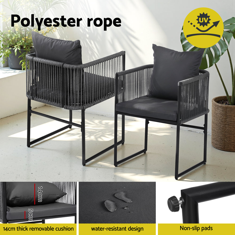 Gardeon 5PCS Outdoor Dining Set Table and Chairs Rope Patio Furniture Garden Black FF-DINING-ROPE-120-5PC