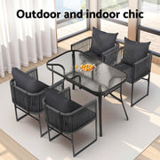 Gardeon 5PCS Outdoor Dining Set Table and Chairs Rope Patio Furniture Garden Black FF-DINING-ROPE-120-5PC