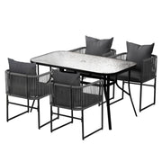 Gardeon 5PC Outdoor Dining Set Table and Chairs Patio Furniture Garden Bistro Set Black FF-DINING-ROPE-140-5PC