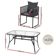 Gardeon 5PC Outdoor Dining Set Table and Chairs Patio Furniture Garden Bistro Set Black FF-DINING-ROPE-140-5PC