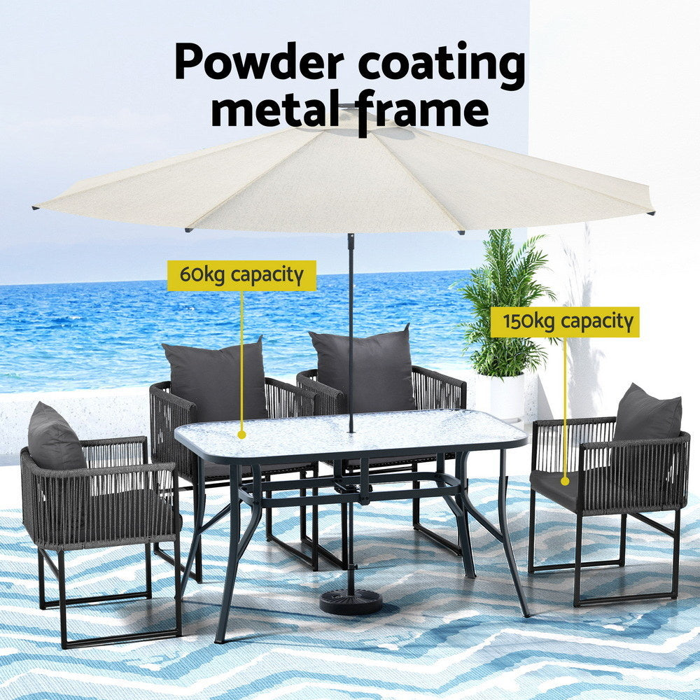 Gardeon 5PC Outdoor Dining Set Table and Chairs Patio Furniture Garden Bistro Set Black FF-DINING-ROPE-140-5PC