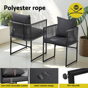 Gardeon 5PC Outdoor Dining Set Table and Chairs Patio Furniture Garden Bistro Set Black FF-DINING-ROPE-140-5PC