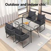 Gardeon 5PC Outdoor Dining Set Table and Chairs Patio Furniture Garden Bistro Set Black FF-DINING-ROPE-140-5PC