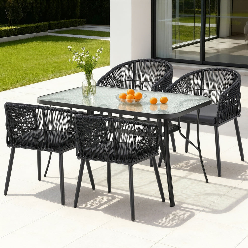 Gardeon 5PC Outdoor Dining Set Table and Chairs Garden Patio Furniture Bistro Set Black FF-DINING-WD-BK