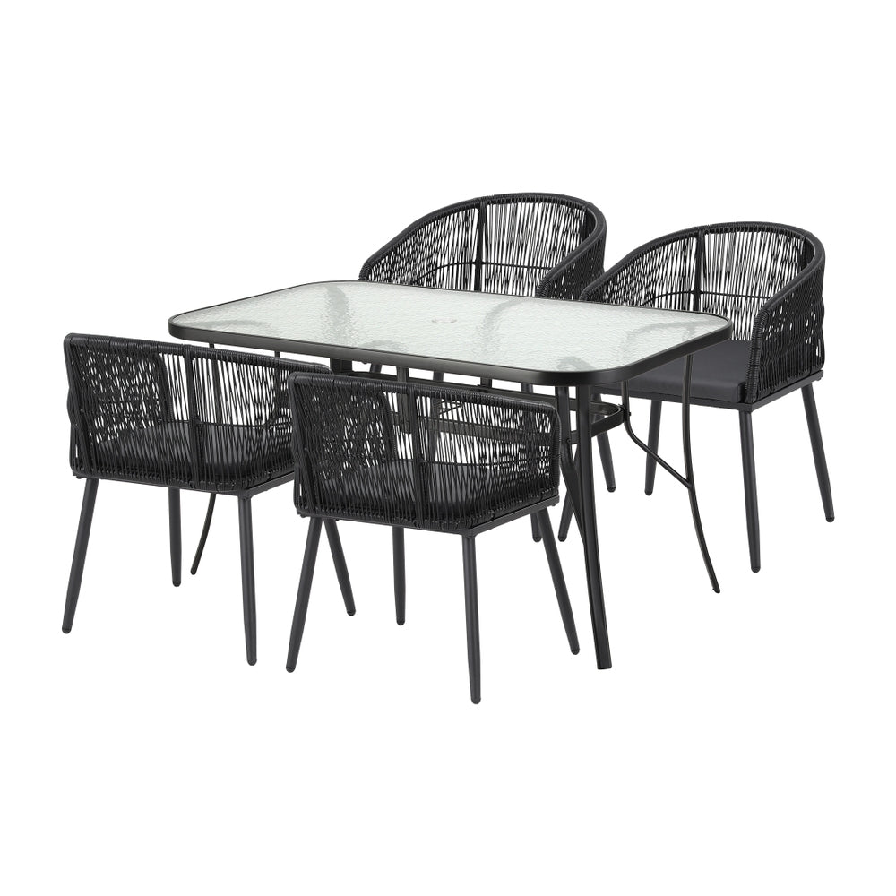 Gardeon 5PC Outdoor Dining Set Table and Chairs Garden Patio Furniture Bistro Set Black FF-DINING-WD-BK