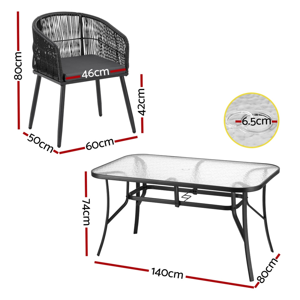 Gardeon 5PC Outdoor Dining Set Table and Chairs Garden Patio Furniture Bistro Set Black FF-DINING-WD-BK