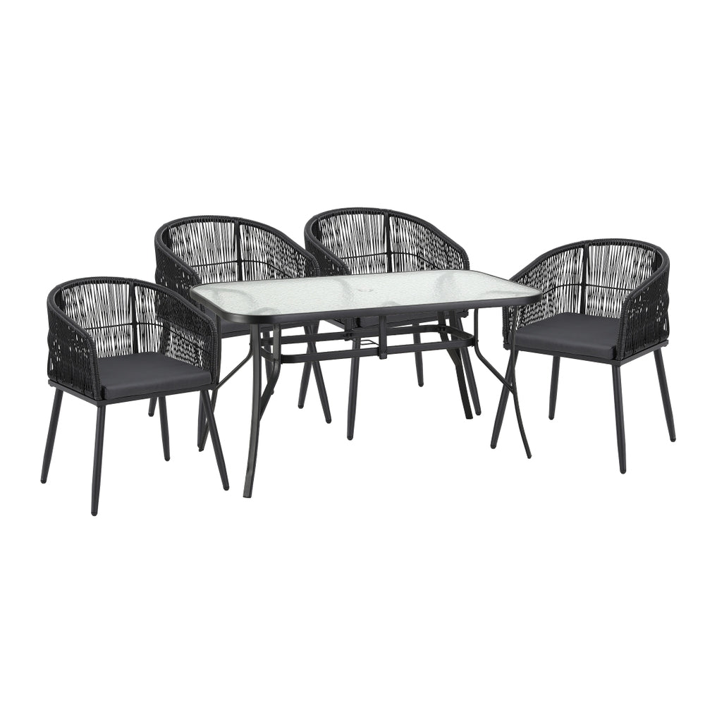 Gardeon 5PC Outdoor Dining Set Table and Chairs Garden Patio Furniture Bistro Set Black FF-DINING-WD-BK