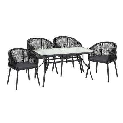 Gardeon 5PC Outdoor Dining Set Table and Chairs Garden Patio Furniture Bistro Set Black FF-DINING-WD-BK