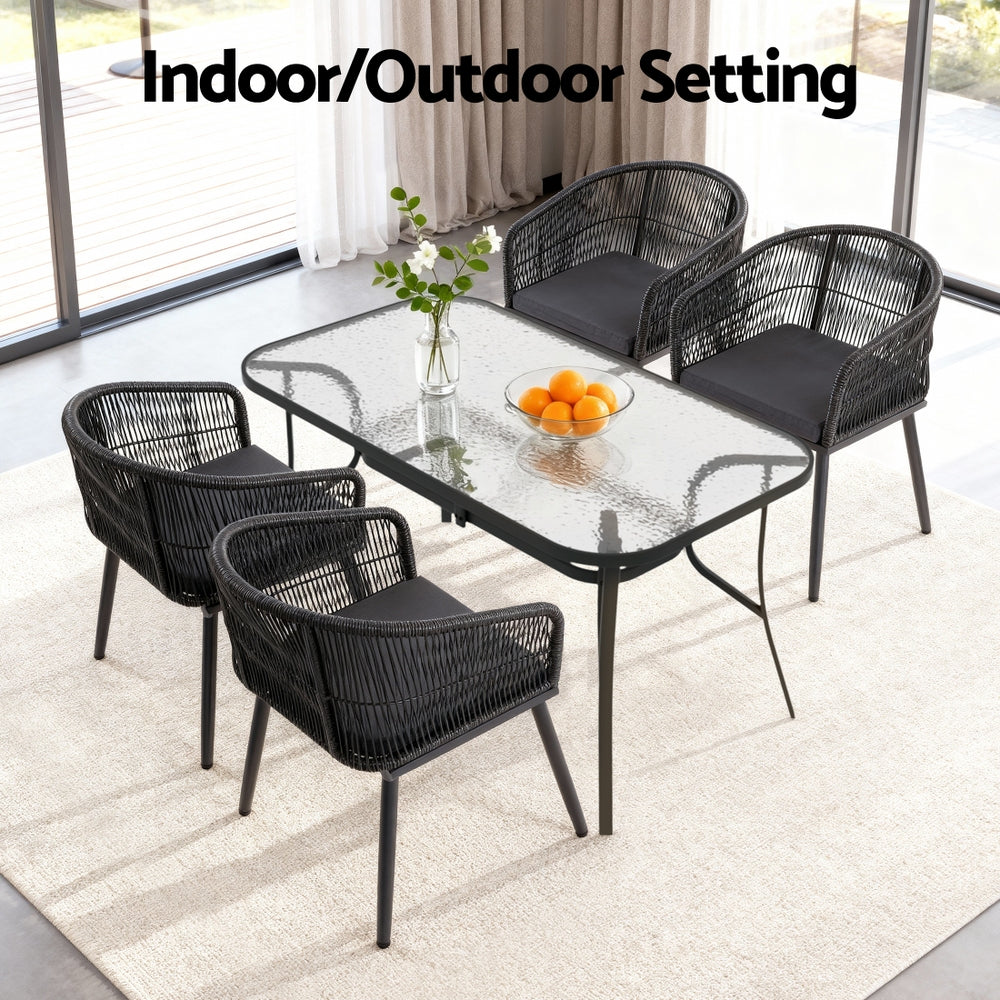 Gardeon 5PC Outdoor Dining Set Table and Chairs Garden Patio Furniture Bistro Set Black FF-DINING-WD-BK