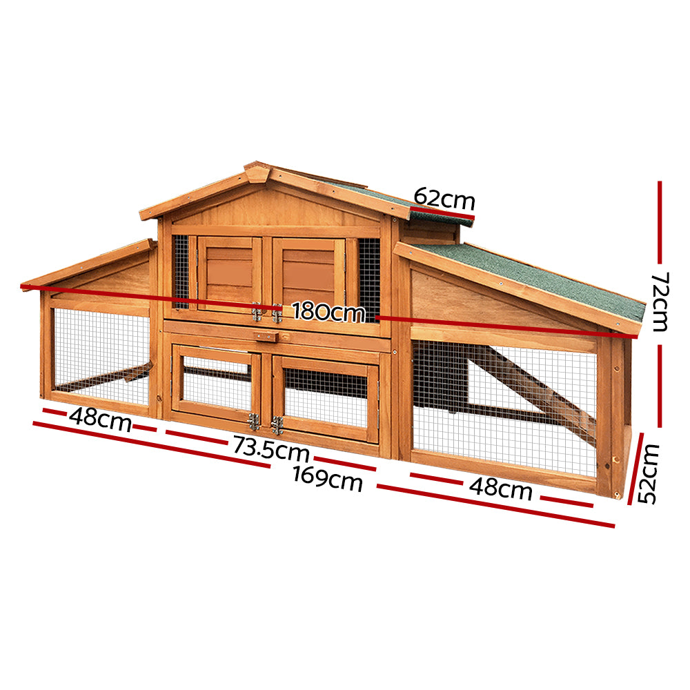 i.Pet Chicken Coop Rabbit Hutch 169cm x 52cm x 72cm Large Chicken Coop Wooden House Run Cage FF-GT-WOOD-R2100S