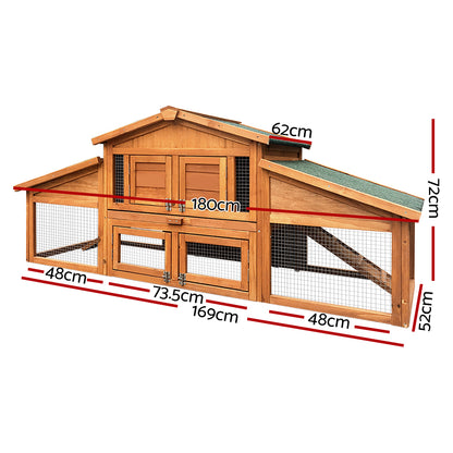 i.Pet Chicken Coop Rabbit Hutch 169cm x 52cm x 72cm Large Chicken Coop Wooden House Run Cage FF-GT-WOOD-R2100S