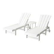 Gardeon Sun Lounge Lounger Table and Chairs Beach Chair Adirondack HDPE Patio Outdoor Furniture Wheels White FF-LOUNGE-3ADHE-WH