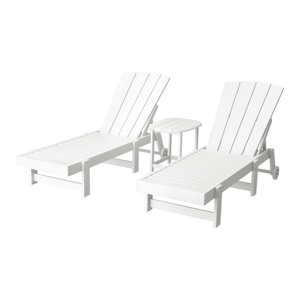 Gardeon Sun Lounge Lounger Table and Chairs Beach Chair Adirondack HDPE Patio Outdoor Furniture Wheels White FF-LOUNGE-3ADHE-WH