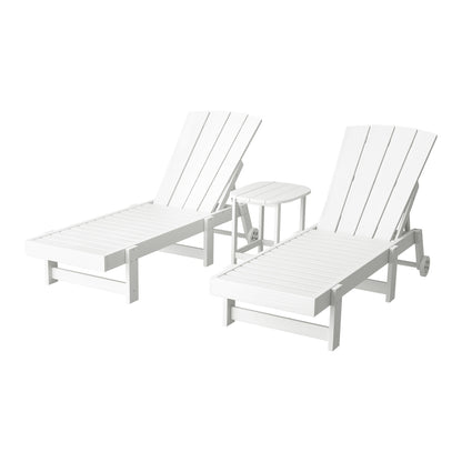 Gardeon Sun Lounge Lounger Table and Chairs Beach Chair Adirondack HDPE Patio Outdoor Furniture Wheels White FF-LOUNGE-3ADHE-WH