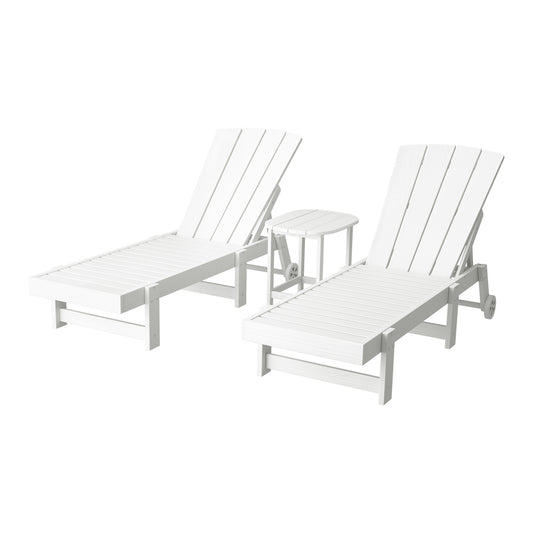 Gardeon Sun Lounge Lounger Table and Chairs Beach Chair Adirondack HDPE Patio Outdoor Furniture Wheels White FF-LOUNGE-3ADHE-WH