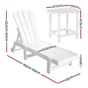 Gardeon Sun Lounge Lounger Table and Chairs Beach Chair Adirondack HDPE Patio Outdoor Furniture Wheels White FF-LOUNGE-3ADHE-WH
