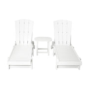 Gardeon Sun Lounge Lounger Table and Chairs Beach Chair Adirondack HDPE Patio Outdoor Furniture Wheels White FF-LOUNGE-3ADHE-WH