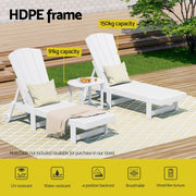 Gardeon Sun Lounge Lounger Table and Chairs Beach Chair Adirondack HDPE Patio Outdoor Furniture Wheels White FF-LOUNGE-3ADHE-WH