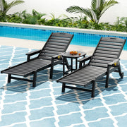 Gardeon Sun Lounge Lounger Beach Chair HDPE Patio Outdoor Furniture with Wheels Black FF-LOUNGE-3HE-BK