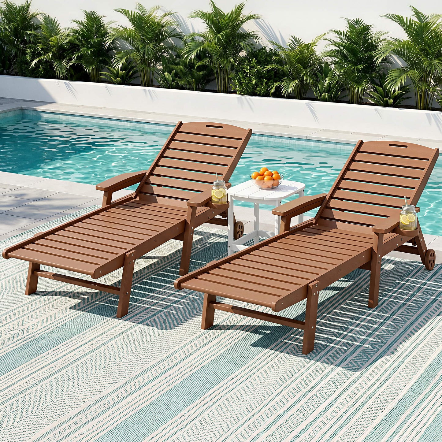 Gardeon Sun Lounge Lounger Table and Chairs Beach Chair HDPE Patio Outdoor Furniture Wheels Brown FF-LOUNGE-3HE-BR
