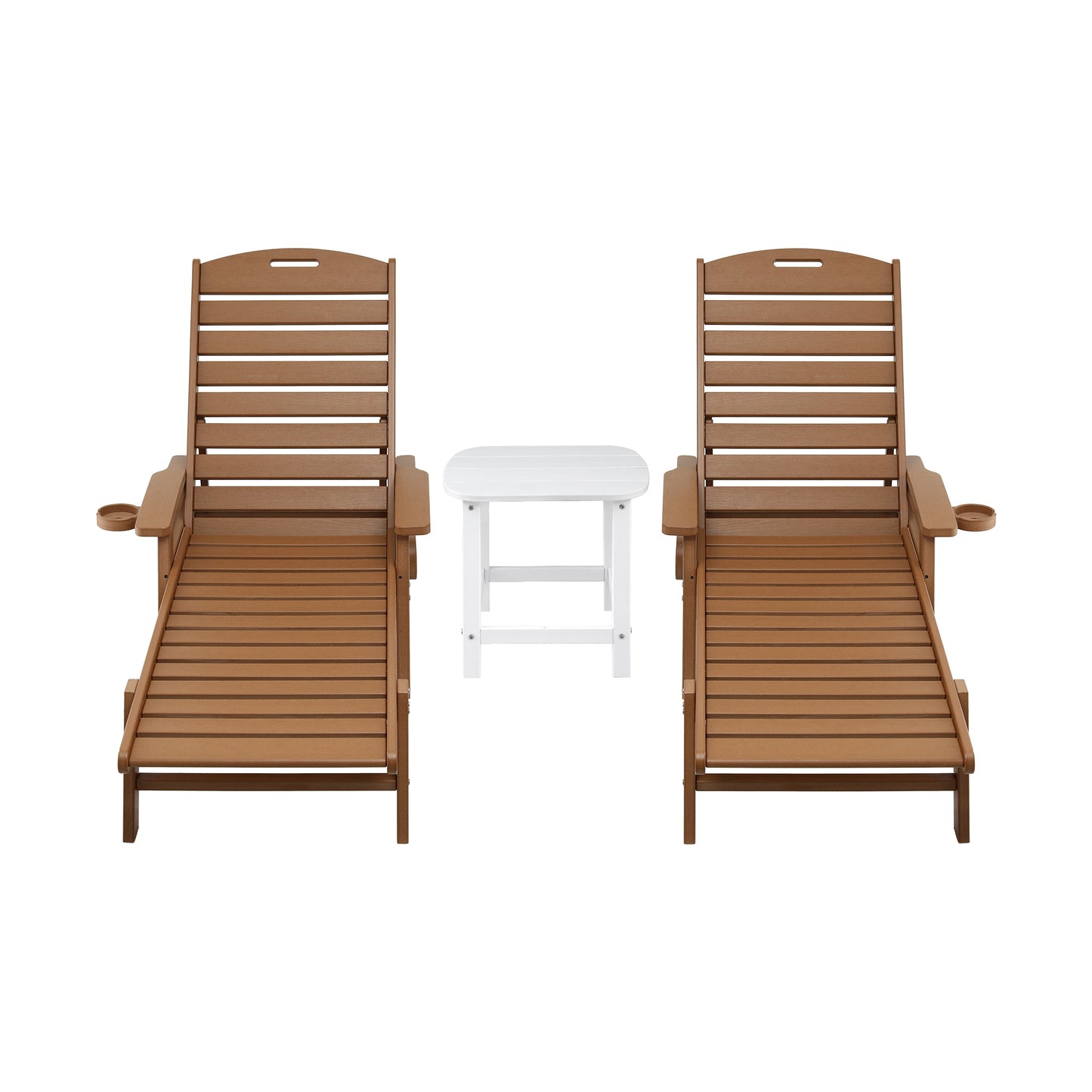 Gardeon Sun Lounge Lounger Table and Chairs Beach Chair HDPE Patio Outdoor Furniture Wheels Brown FF-LOUNGE-3HE-BR